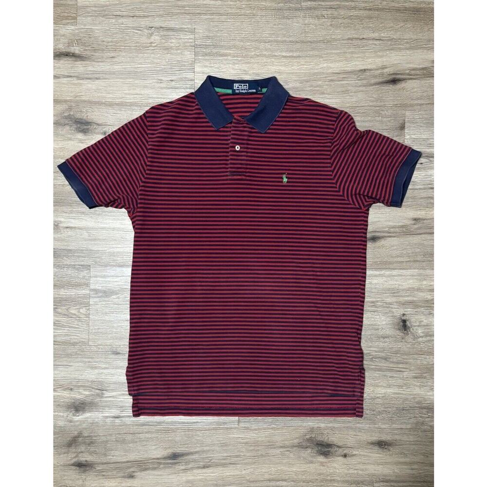 Polo Ralph Lauren Polo Shirt Men's Large L Red And Blue Stripe Green Pony